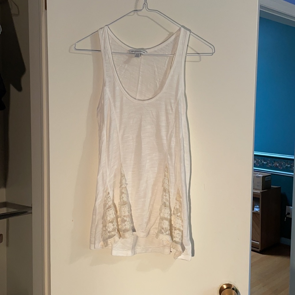 White Flowy American Eagle Tank Top with Lace